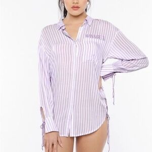 Salvage Purple and White Striped Swim Coverup